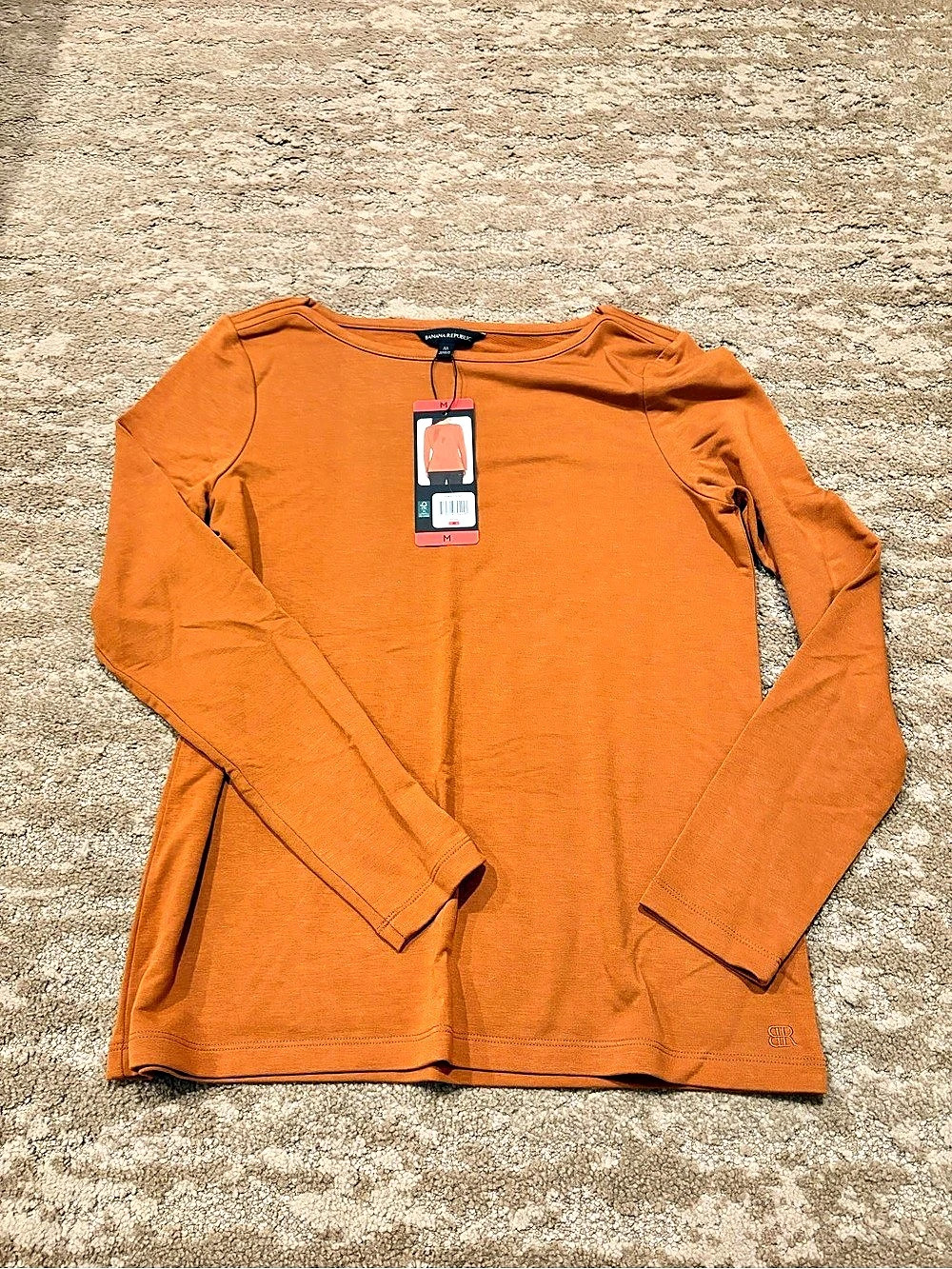 Banana Republic Boatneck Long-Sleeve Soft Terry Knit Top Orange Medium